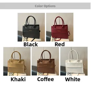 Close-up of crocodile pattern tote bags in black, red, khaki, coffee, and white colors