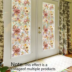 Lámina floral para ventanas con efecto arcoíris sobre puertas de madera blancas