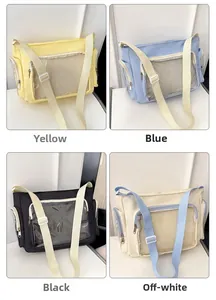 Student ita bag with transparent front window in yellow, blue, black, and beige colors