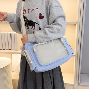 Japanese style large capacity ITA bag in light blue with transparent PVC display window