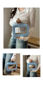 Trousse de maquillage bleu clair avec fenêtre PVC transparente et poignée solide