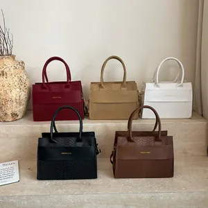 Borsa a Mano da Donna in Pelle PU con Motivo a Coccodrillo Borsa a Tracolla Quadrata con Spallina Elegante Tote per Tutti i Giorni