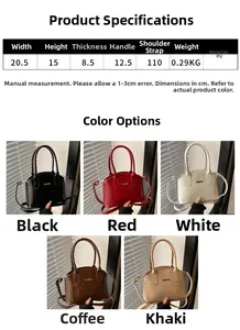 Detailed size chart and multi-color options for fashionable PU leather handbag