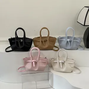 Woven texture bucket bag set in five colors with top handle and crossbody strap
