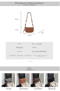 Detaillierte Größentabelle und Spezifikationen für die minimalistische Wildleder-Tasche