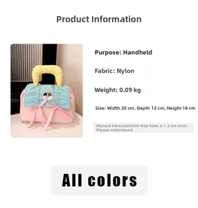 Rosa Haus-Aufbewahrungstasche aus Nylon mit Schleife und gelbem Lucky-Griff