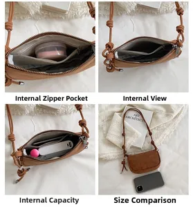Detailansicht der braunen Wildledertasche mit Reißverschluss-Innentasche und Kapazität