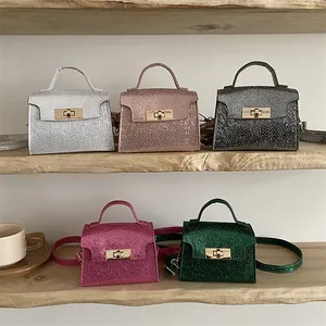 Women Metallic Snake Pattern Mini Handbag With Gold Rotating Lock Clasp PU Leather Shoulder Crossbody Bag Small Satchel