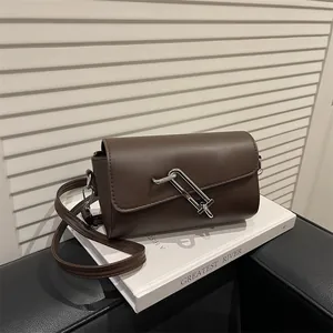 Minimalistische PU Leder Quadratische Umhängetasche Einzigartige Silberschnalle Französischer Stil Damen Tägliche Schultertasche Mode Handtasche