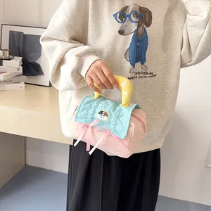 Süße Pastell Plüsch Kosmetiktasche mit Cartoon Katze Stickerei und rosa Schleifen