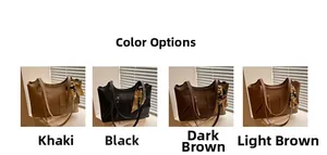 Color options for large tote bag in khaki, black, dark brown, and light brown faux leather