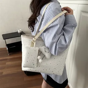 Large star print tote bag with cloud charm and coin purse for office commuting