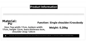 Detailed size specifications for the PU leather crossbody bag including strap length