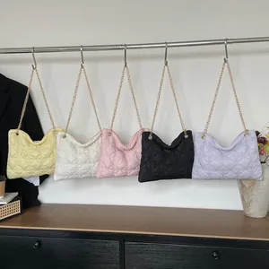 Quilted puffer shoulder bag with gold chain strap in five vibrant colors