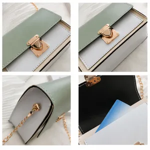 Detail view of tri-color chain bag with golden shield lock and inner card slot storage