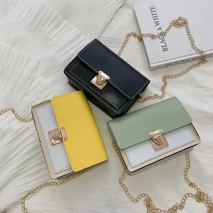 Women Fashion PU Leather Small Square Crossbody Bag Heart Metal Lock Chain Strap Contrast Stitching Colorblock Shoulder Bag Daily Casual Handbag