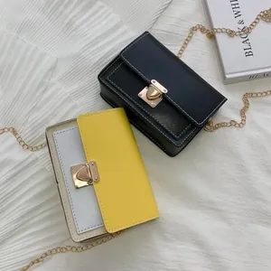 Fashionable crossbody square chain bags in solid black and colorful patchwork designs