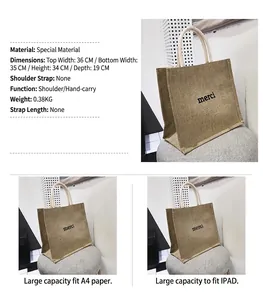 Borsa in lino stampa merci con dimensioni 36x34x19cm e dettagli sulla sua capacità