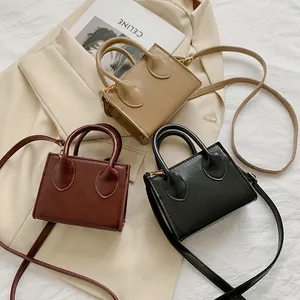 Vintage mini square handbags in beige, deep red and black with golden hardware