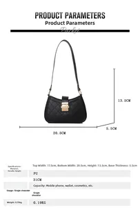 Tableau des tailles pour sac bandoulière noir en PU matelassé avec mesures précises