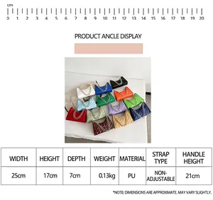Detailed size chart for retro quilted chain underarm bag with 25x17x7cm PU leather specs
