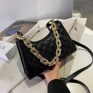 Sac à Épaule Matelassé Losange pour Femmes Poignée Chaîne en Métal Doré Sac Bandoulière Cuir PU Mode Décontracté