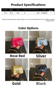 Size chart showing dimensions and colors for the mini PU leather crossbody bag