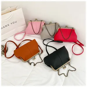 Detailed collection of retro shell bags in five colors with lychee texture and metal clasps