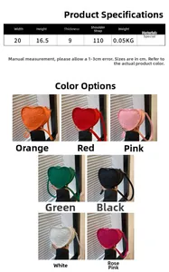 Detailed size specifications for a heart-shaped crossbody bag with clover embossing