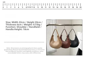 Detailed size specifications of crocodile pattern hobo bags in beige, brown, and black