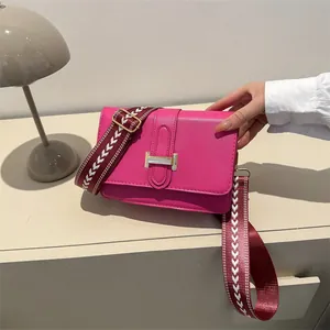 Sac Bandoulière Femme en Cuir PU Boucle H Dorée Large Bandoulière Géométrique Petit Sac Carré Quotidien