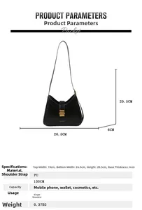 Detailed size parameters of the black PU leather crescent bucket bag with measurements