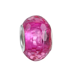 Rose red faceted resin bead with silver core for DIY jewelry making and charm bracelets