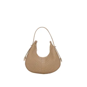 Chic crocodile texture brown hobo shoulder bag with elegant golden buckle detail