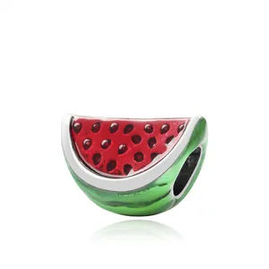 Ciondolo Anguria in Lega Smaltata Rosso Verde Perline Frutta Per Creazione Gioielli Bracciale Collana Fai Da Te Estate