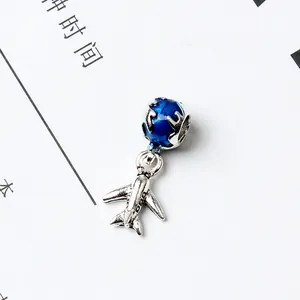 Airplane and blue enamel globe travel pendant charm for DIY bracelet jewelry