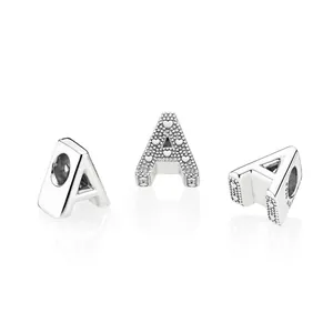 Polished silver letter A charm with heart relief for DIY bracelets and necklaces