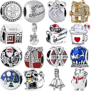 Alloy Christmas Charms For DIY Bracelets Santa Claus Snowflake Gift Box Enamel Zirconia Beads Festive Jewelry Accessories