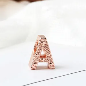 Rose gold letter A charm bead with embossed heart patterns for DIY bracelets