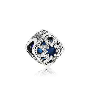 Zinc Alloy Blue Hollow Out Moon Star Enamel DIY Bead Charm For Bracelet Making Women Vintage Jewelry Accessories