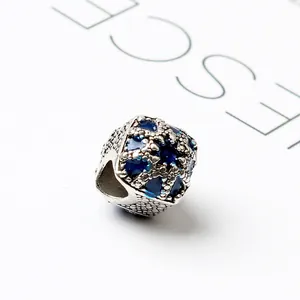 Hollow star silver charm with blue enamel inlay for DIY bracelets and necklaces