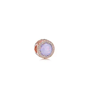 Rose gold opal charm bead with purple gemstone and white zircon accents for DIY bracelets