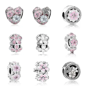 Alloy Enamel Flower Heart Charms Beads For DIY Bracelet Necklace Jewelry Making Magnolia Cherry Blossom Rhinestone Women
