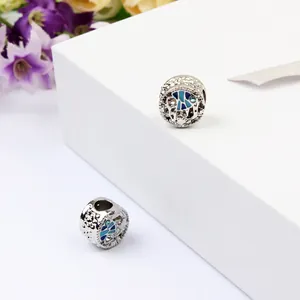 Perles coquillage en émail bleu argenté avec zircons pour bijoux de bracelet DIY