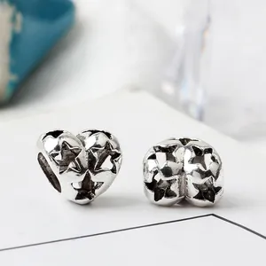 Ciondoli a cuore e stella traforati in argento antico per bracciali fai-da-te