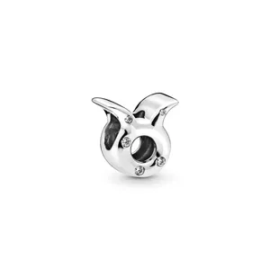 Polished silver Taurus zodiac charm with inlaid crystals for DIY charm bracelets