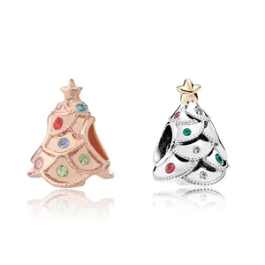 Weihnachtsbaum Legierung Charms Mit Bunten Zirkonia Für Pandora Stil Armband Roségold Silber DIY Schmuck Anhänger