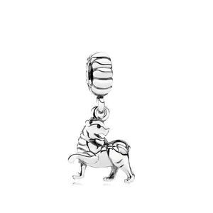 Detailed silver alloy dog charm with wavy loop for DIY bracelet or necklace jewelry