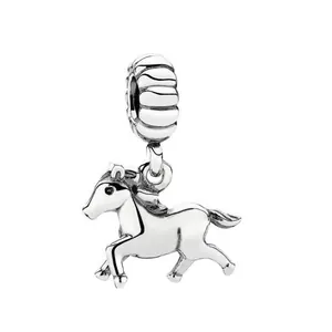 Detail of silver horse charm with threaded bail for DIY bracelets and necklaces