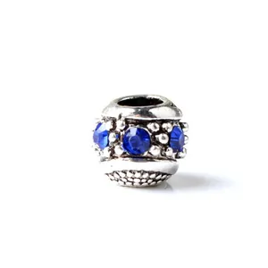 Silver retro round charm bead with colorful crystals for bracelets and jewelry making